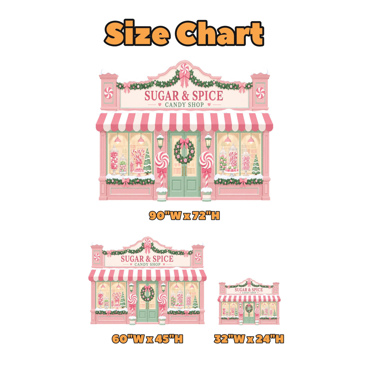 Pink Christmas Candy Shop Storefront Backdrop