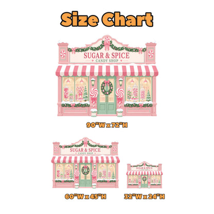 Pink Christmas Candy Shop Storefront Backdrop