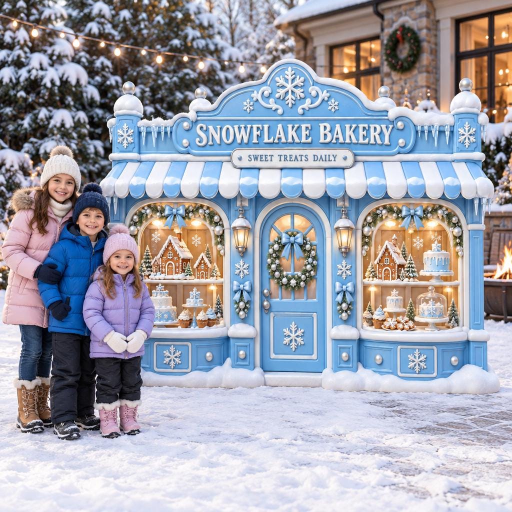 Blue Snowflake Bakery Storefront Backdrop