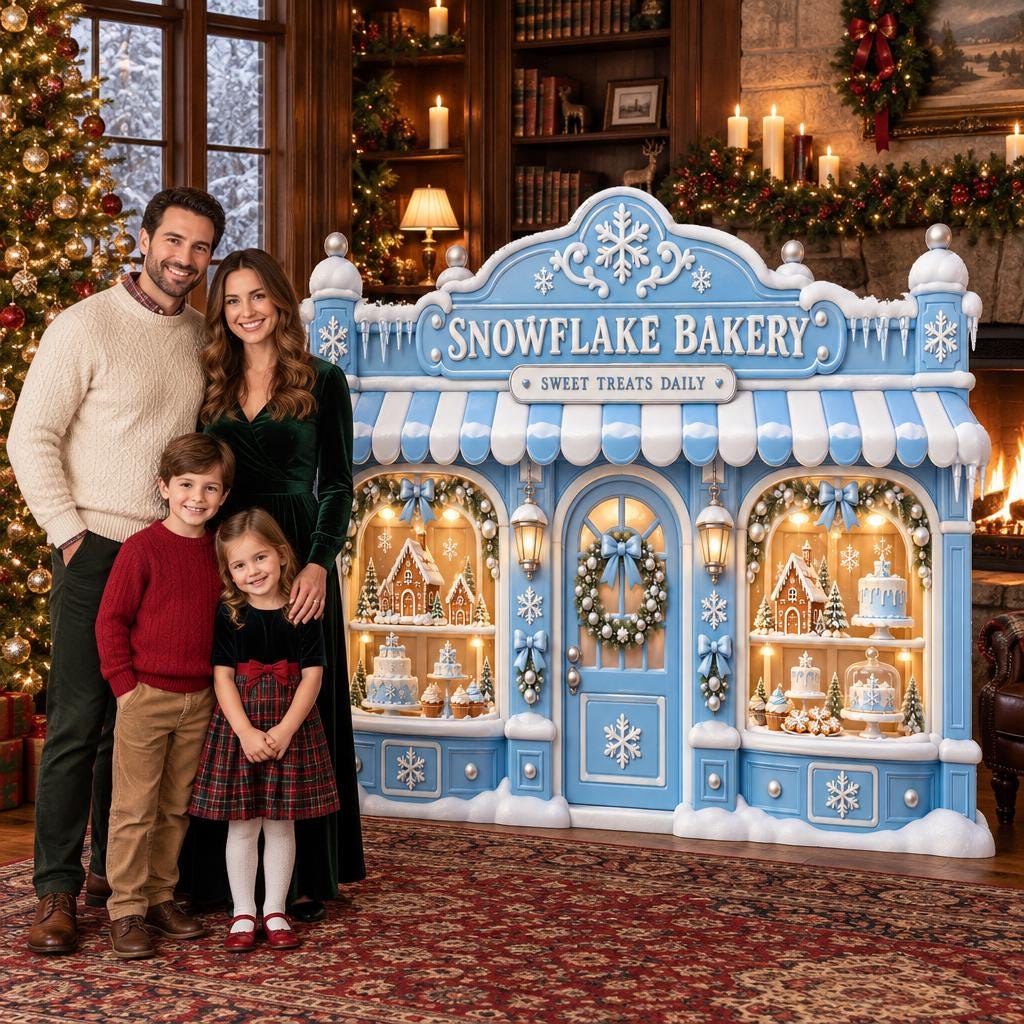 Blue Snowflake Bakery Storefront Backdrop