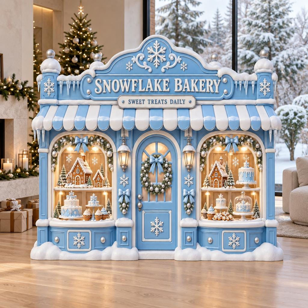 Blue Snowflake Bakery Storefront Backdrop
