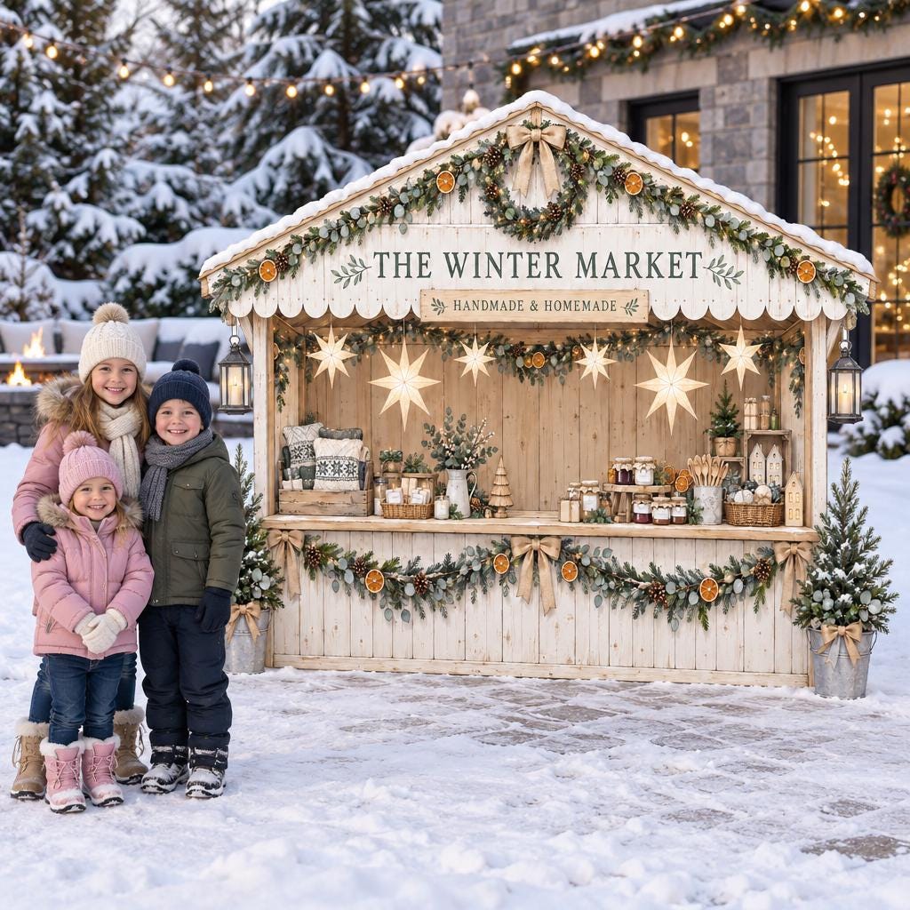 Snowy Winter Market Stall Backdrop