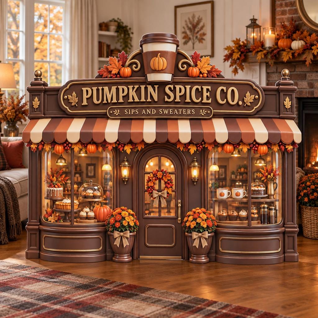 Brown Pumpkin Spice Coffee Shop Backdrop
