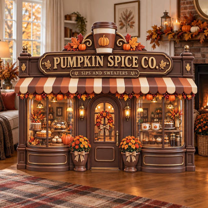 Brown Pumpkin Spice Coffee Shop Backdrop