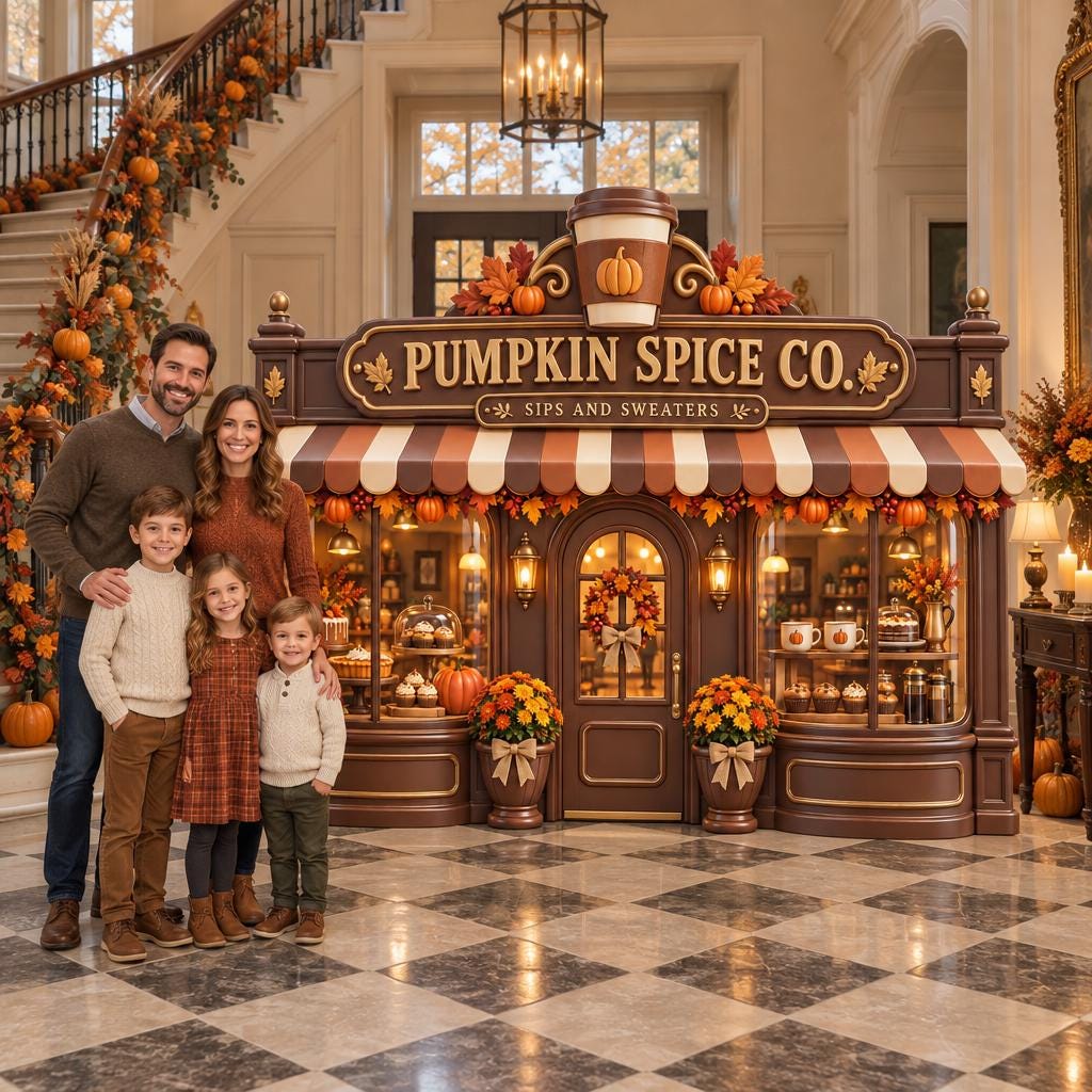 Brown Pumpkin Spice Coffee Shop Backdrop