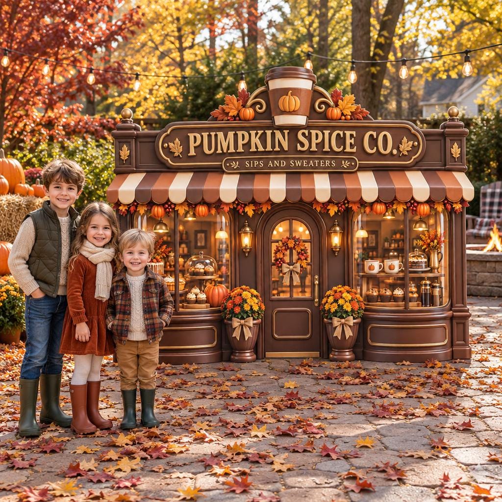 Brown Pumpkin Spice Coffee Shop Backdrop