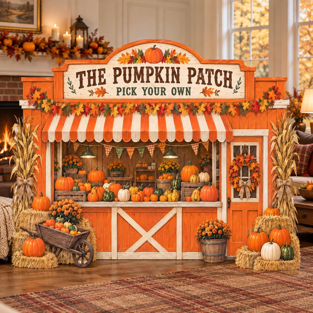 Orange Farm Stand Pumpkin Patch Backdrop