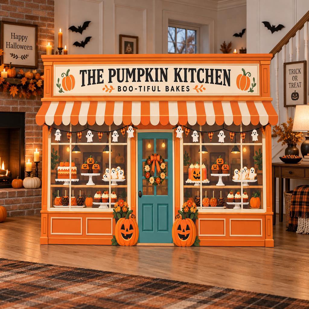Orange Pumpkin Bakery Storefront Backdrop