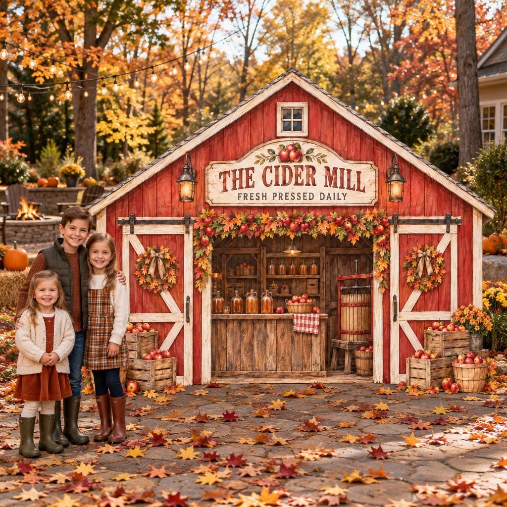 Red Barn Autumn Cider Mill Backdrop