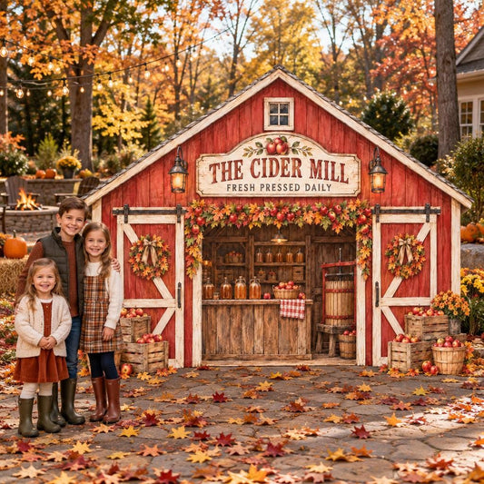 Red Barn Autumn Cider Mill Backdrop
