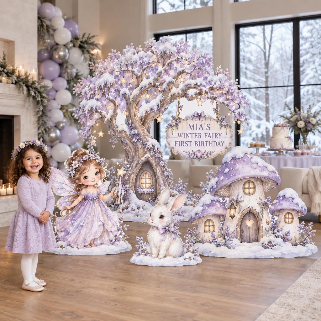 Snowy Lilac Winter Fairy Tree Cutouts