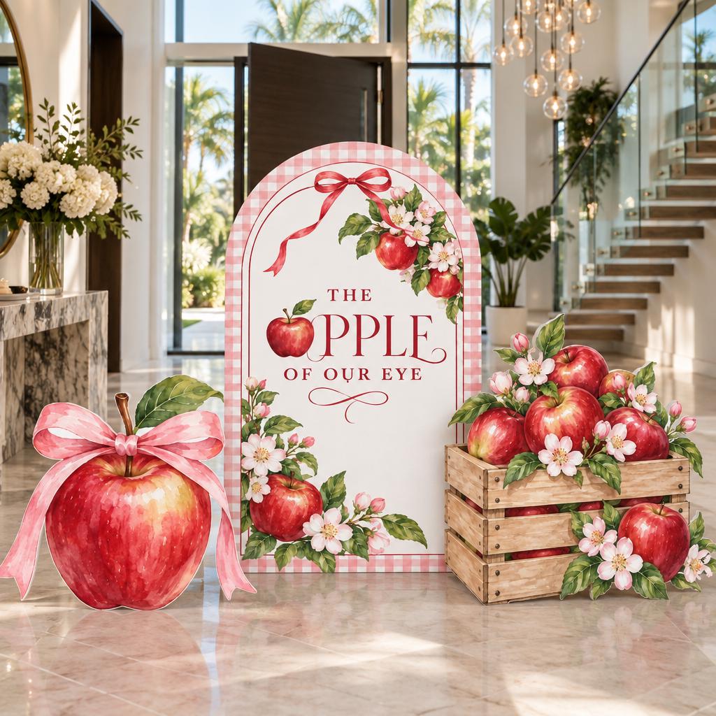 Pink Gingham Apple Baby Shower Arch Set
