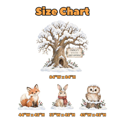 Snowy Oak Tree Woodland Animals Set