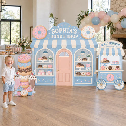 Pink Striped Awning Donut Shop Storefront