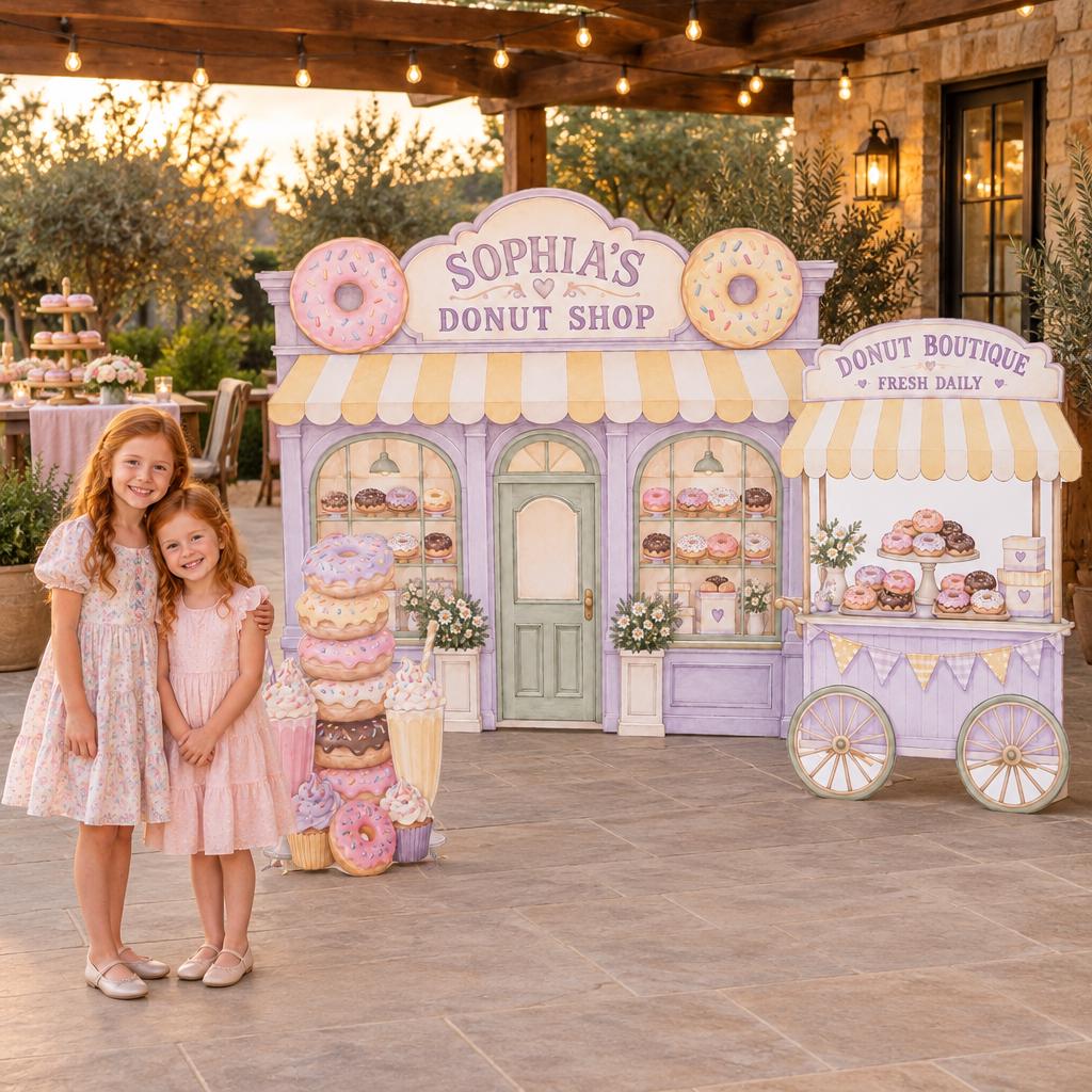 Pink Striped Awning Donut Shop Storefront