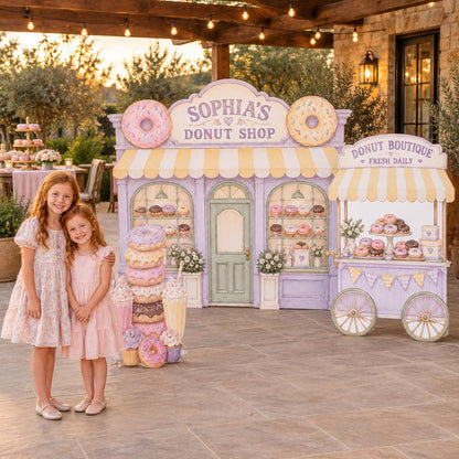 Pink Striped Awning Donut Shop Storefront