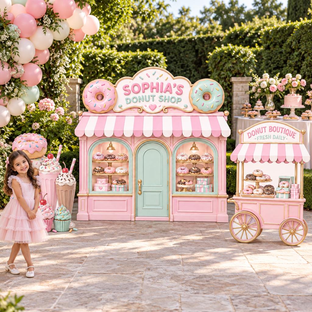 Pink Striped Awning Donut Shop Storefront