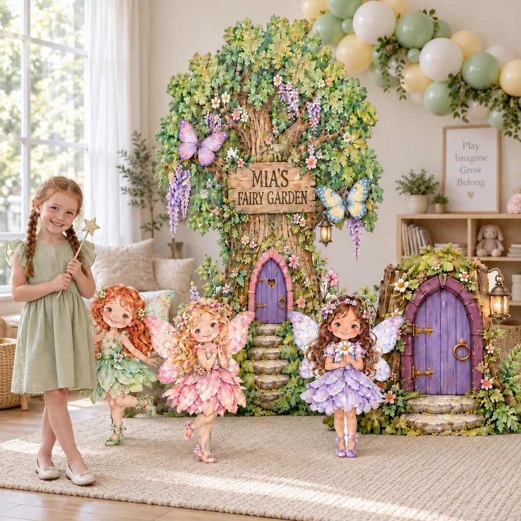 Enchanted Tree Fairy Garden Backdrop Set