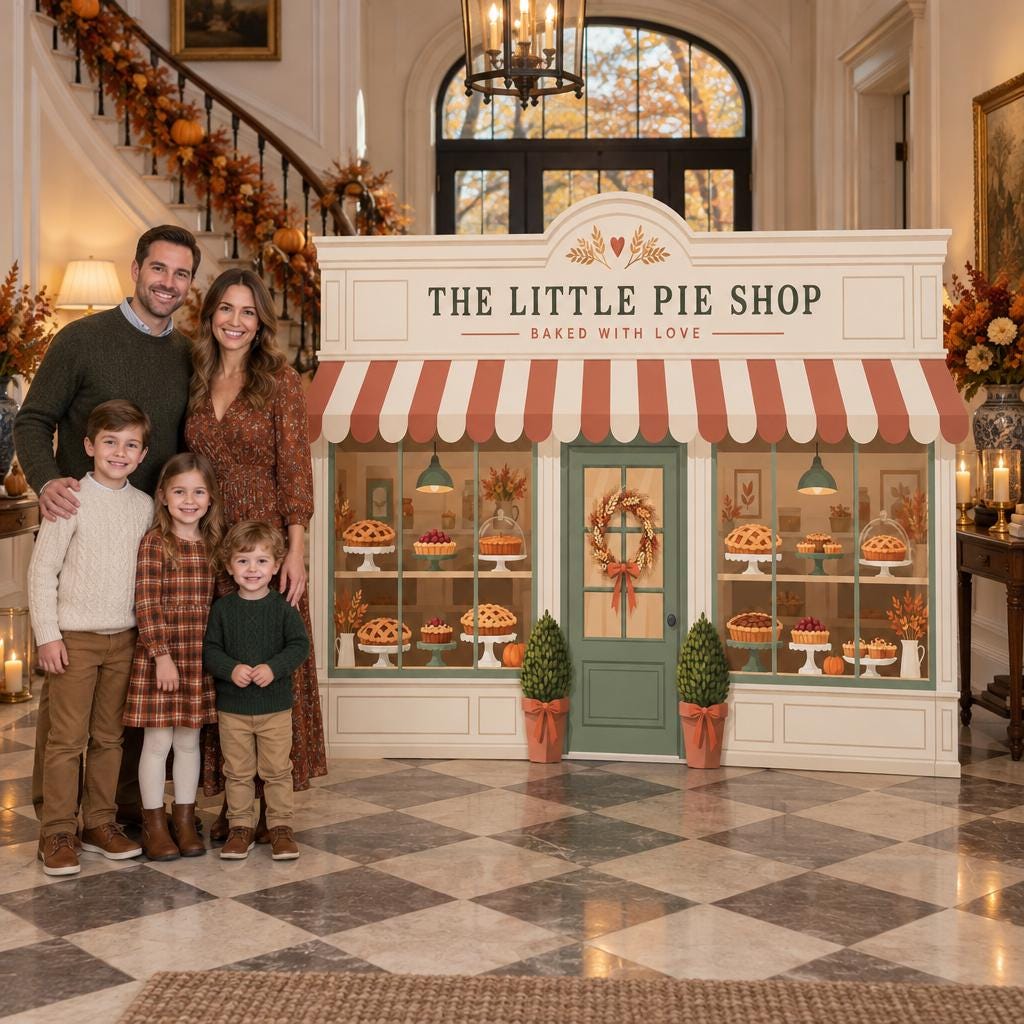 Fall Pie Shop Striped Awning Backdrop