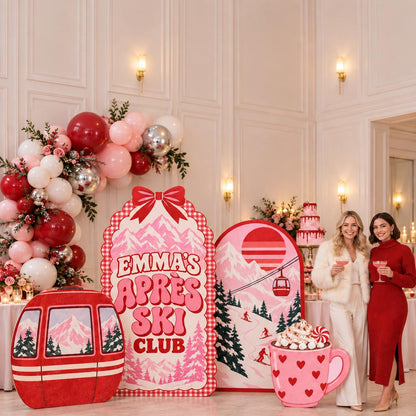 Pink Gingham Apres Ski Club Backdrop Set