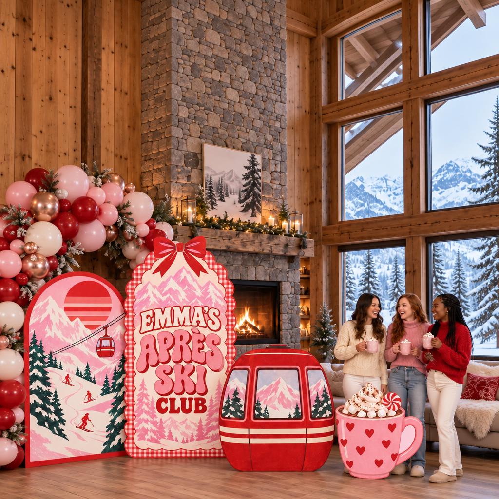 Pink Gingham Apres Ski Club Backdrop Set