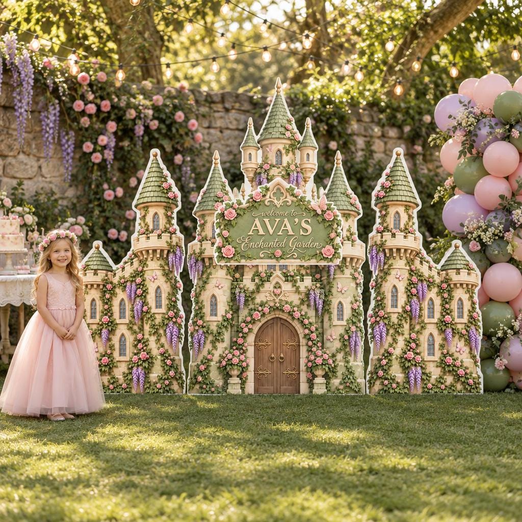 Pink Rose Princess Castle Backdrop Set