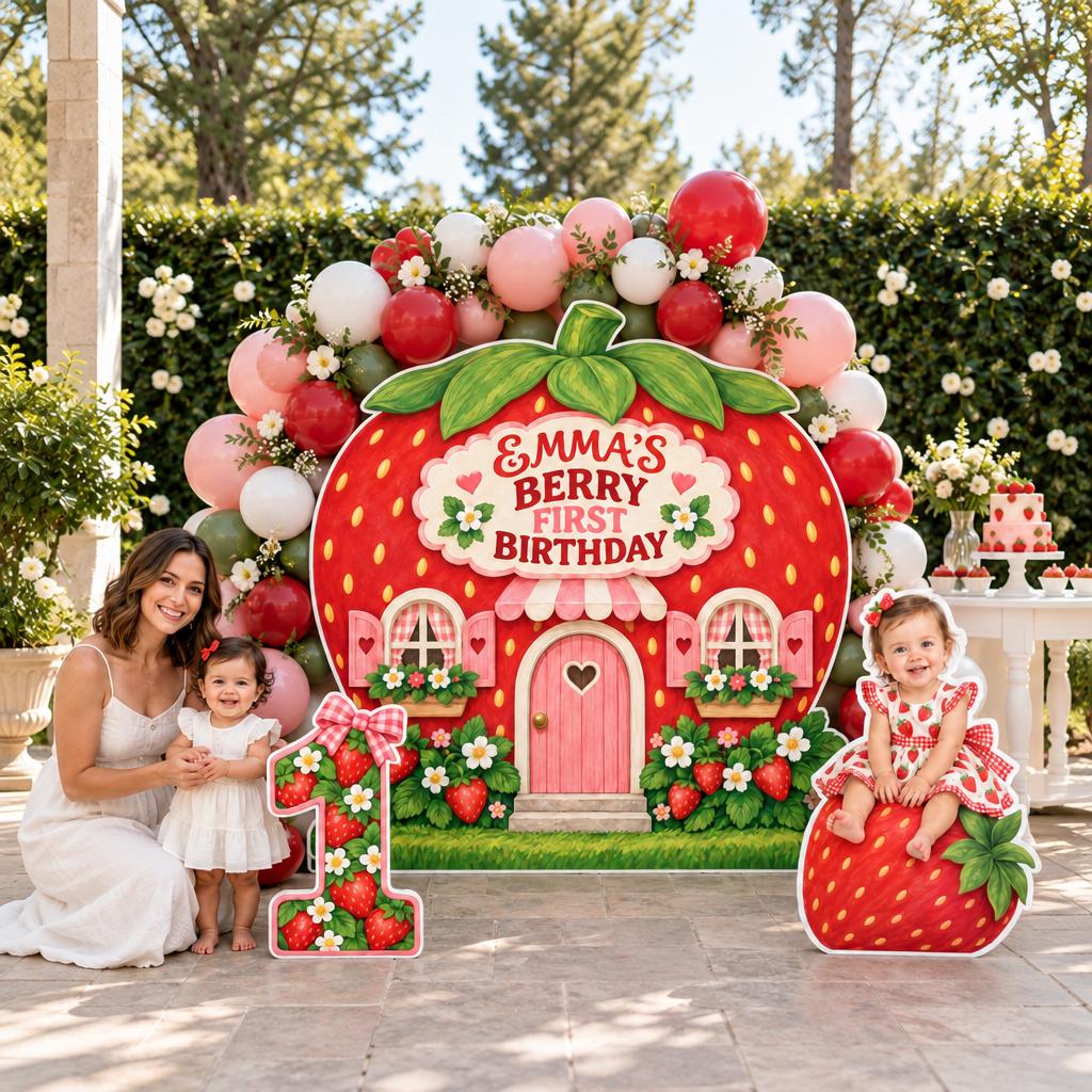 Strawberry House Berry First Backdrop Set