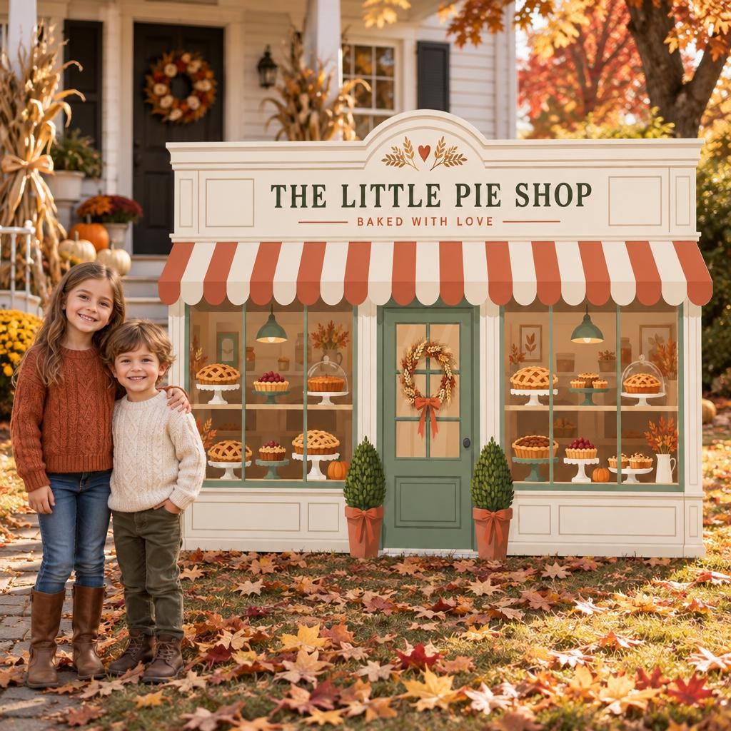 Fall Pie Shop Striped Awning Backdrop