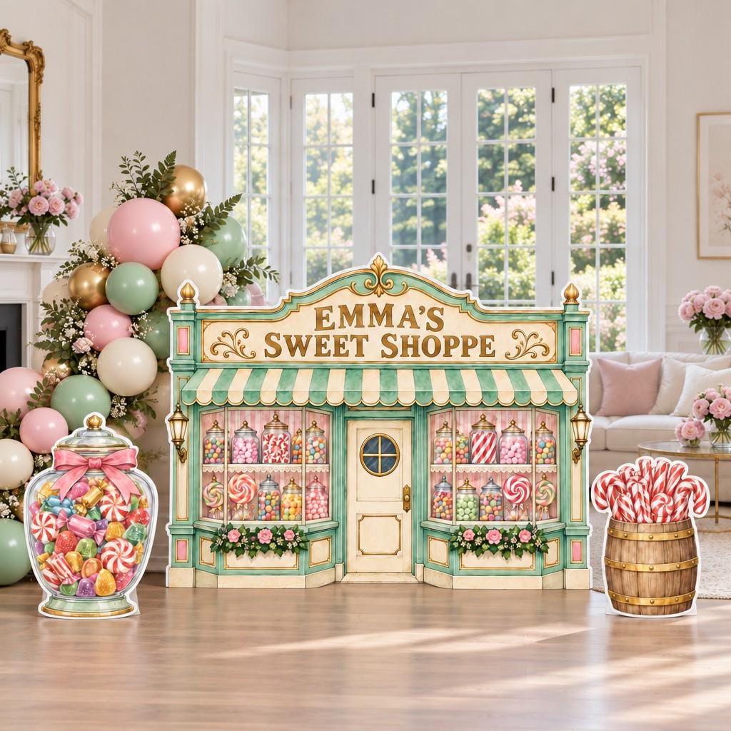Mint Striped Awning Sweet Shoppe Backdrop