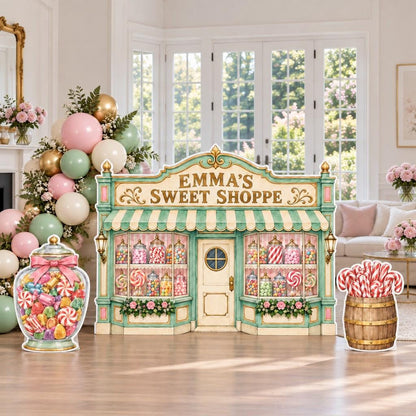 Mint Striped Awning Sweet Shoppe Backdrop