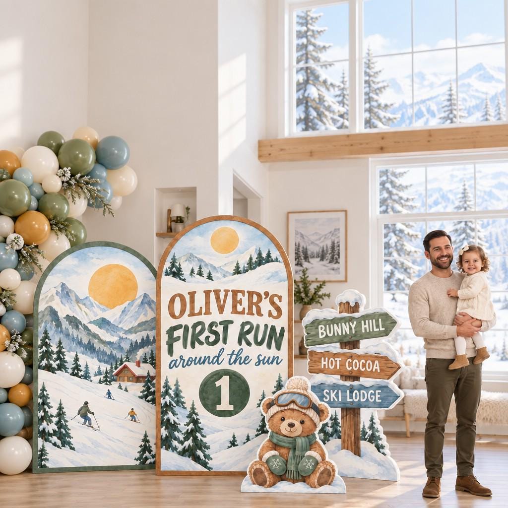 Watercolor Snowy Mountain First Run Arch Set