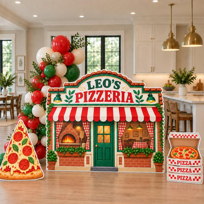 Red Striped Awning Pizzeria Backdrop Set