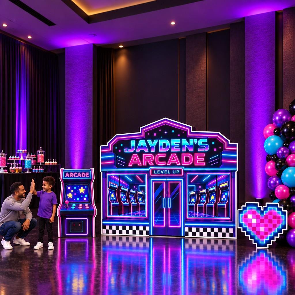 Neon Retro Arcade Storefront Backdrop Set