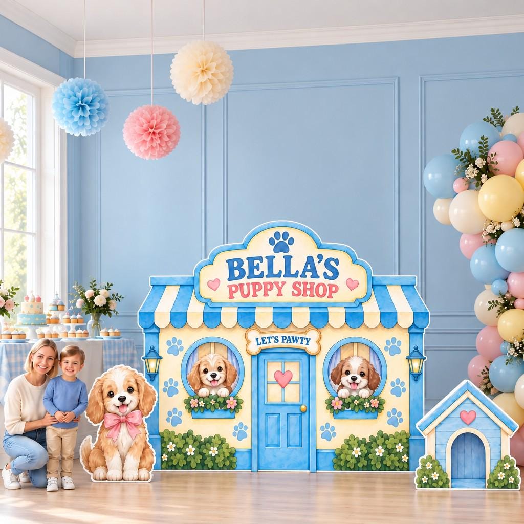 Blue Striped Puppy Shop Storefront Set