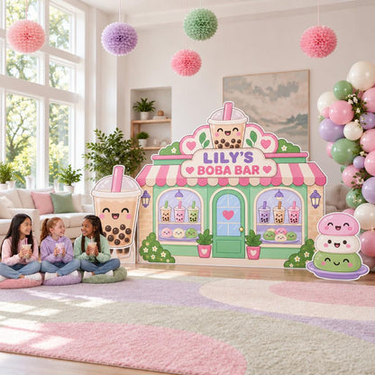 Pastel Kawaii Boba Shop Backdrop Set