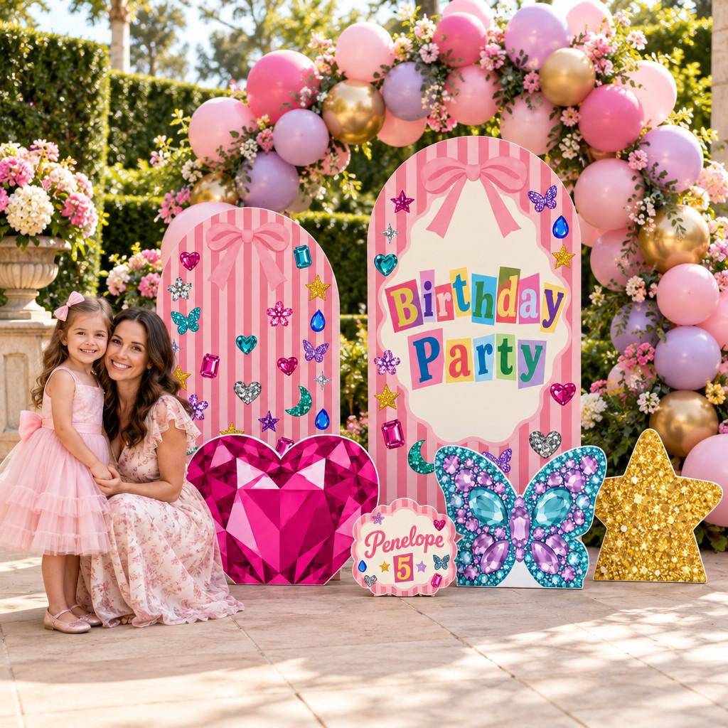 Pink Striped Jewel Gem Birthday Arch Set