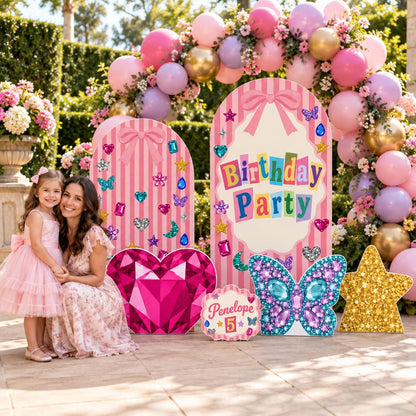 Pink Striped Jewel Gem Birthday Arch Set