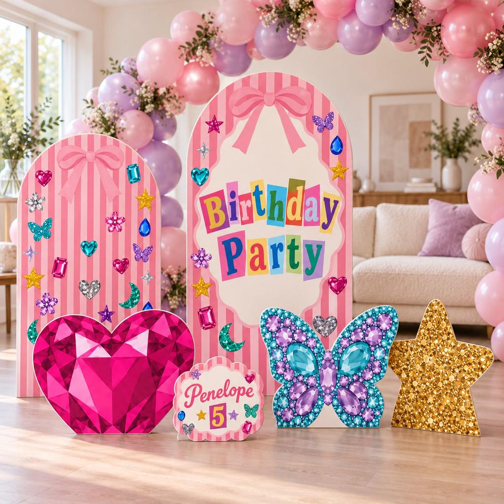 Pink Striped Jewel Gem Birthday Arch Set