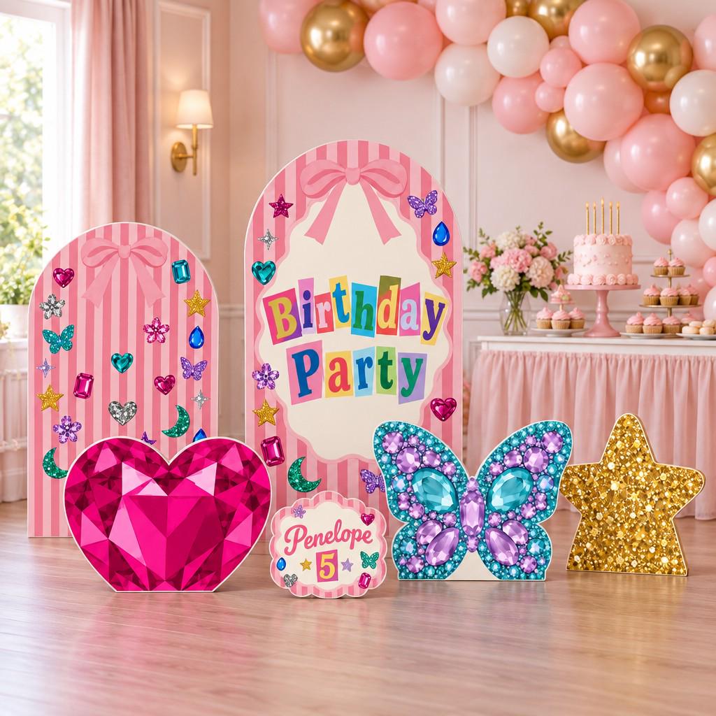 Pink Striped Jewel Gem Birthday Arch Set