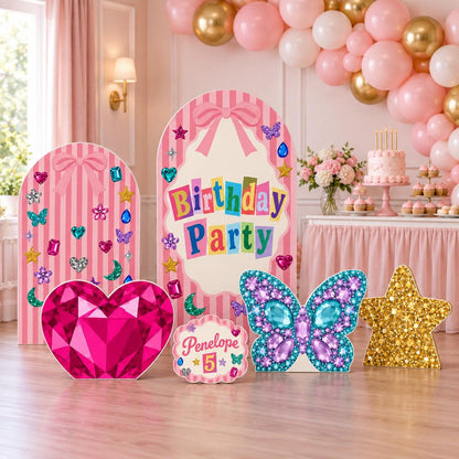 Pink Striped Jewel Gem Birthday Arch Set