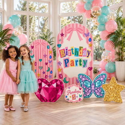 Pink Striped Jewel Gem Birthday Arch Set