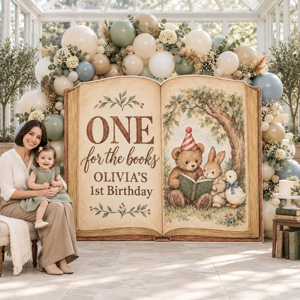 Woodland Friends Open Book Backdrop