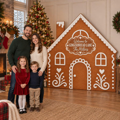 Blue Frosted Gingerbread House Backdrop