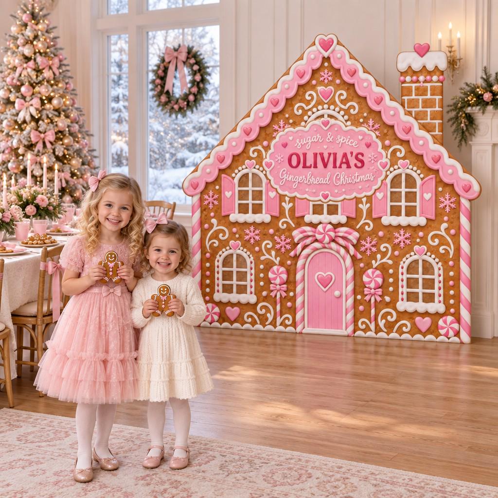 Blue Frosted Gingerbread House Backdrop