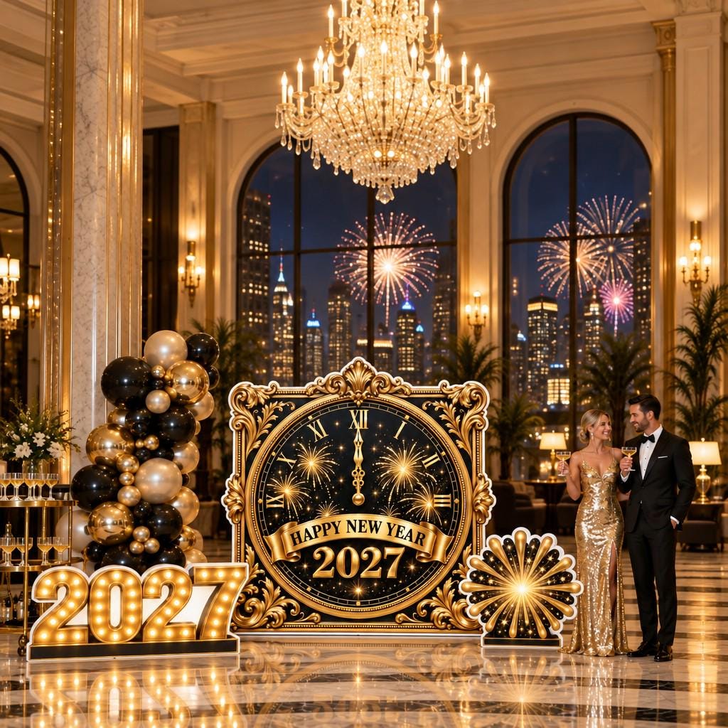 Gold Midnight Clock New Year Backdrop Set