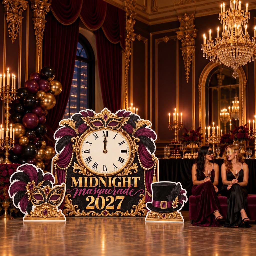 Gold Midnight Clock New Year Backdrop Set
