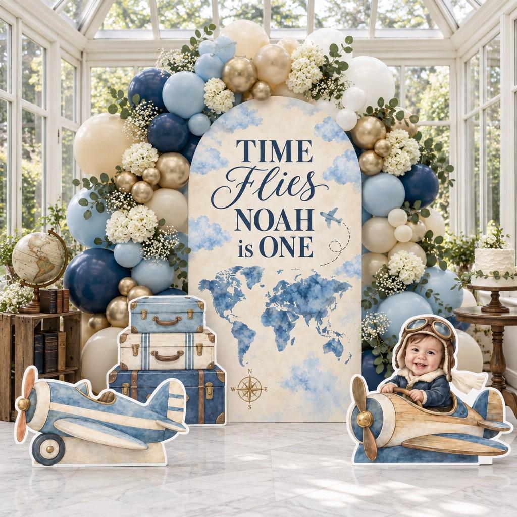 Blush Sage Time Flies Airplane Arch Set