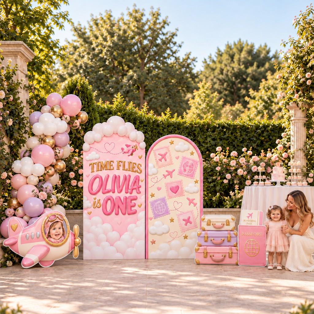 Pastel Pink Time Flies Airplane Arch Set