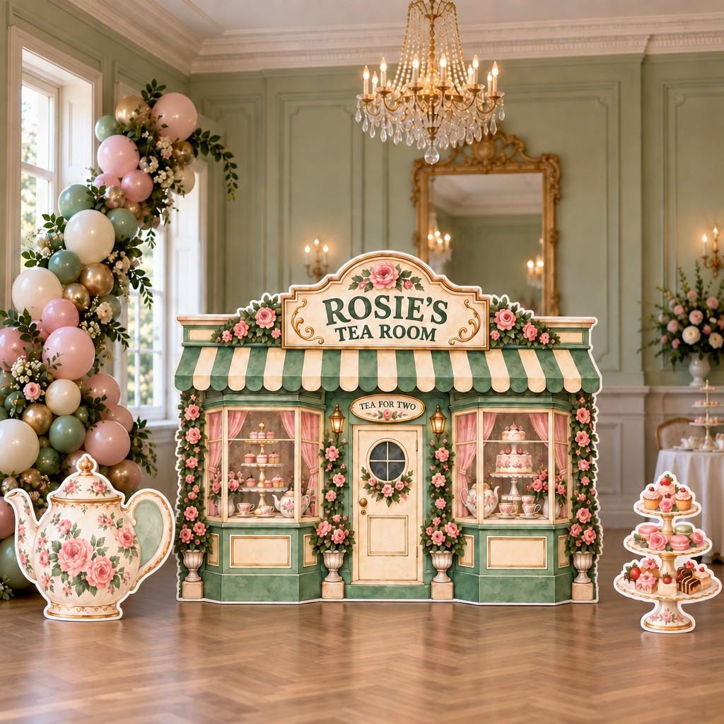 Sage Green Floral Tea Room Storefront Set