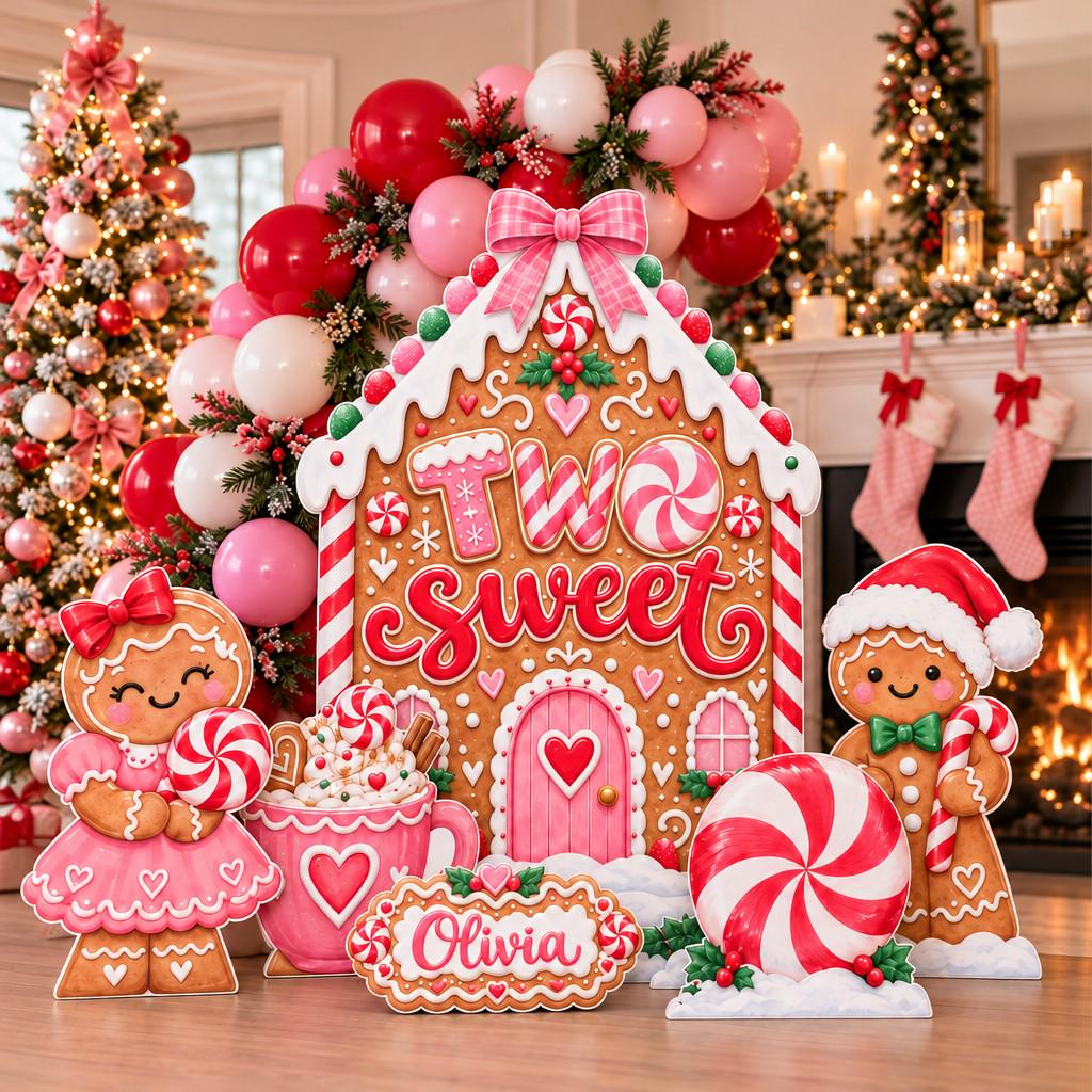 Pink Gingerbread Two Sweet Backdrop Set